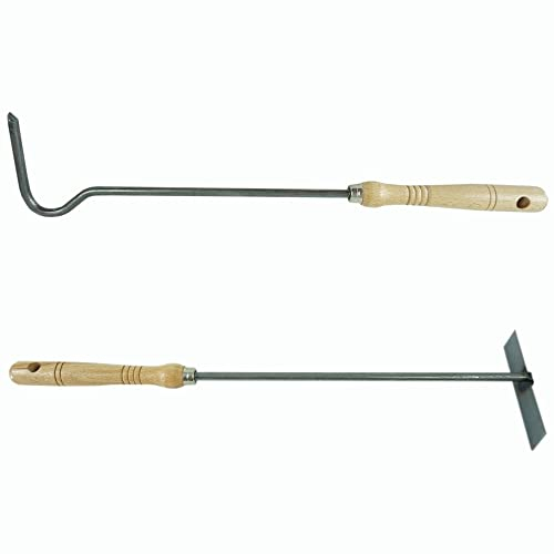 Juego de accesorios para chimenea, rascador de cenizas, gancho de fuego con mango de madera, utensilios para chimenea, atizador, raspador de brasas (1, rascador de cenizas y gancho para fuego)