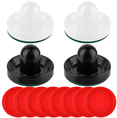 Coopay Air Hockey Pushers and Pucks, Air Hockey Paddles, Goal Handles Paddles Replacement Accessories for Game Tables (4 Striker, 8 Red Puck Pack)