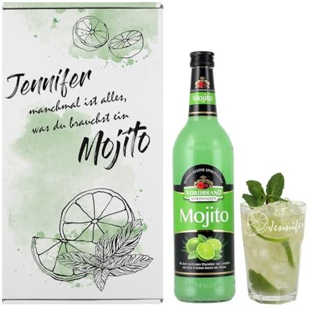 Herz & Heim® Mojito Geschenkset mit graviertem Cocktailglas (Alles was man braucht)