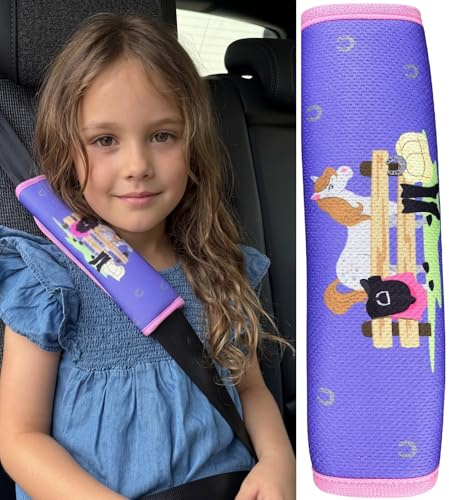 HECKBO 1x Kinder Auto Gurtpolster Gurtschutz mit Bauernhof Pferde Motiv - Sicherheitsgurt Polster für Kinder und Babys- Ideal für jeden Gurt Autositzerhöhungen Kinder Fahrradanhänger Flugzeug