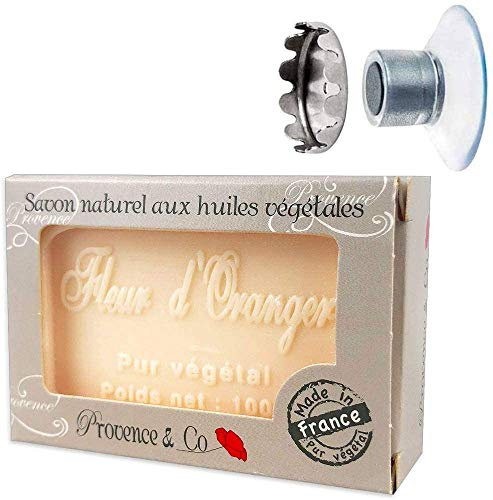 SudoreWell® Schwebender Seifenhalter mit Magnet plus Savon de Marseille - Naturseife Orangenblüte 100g