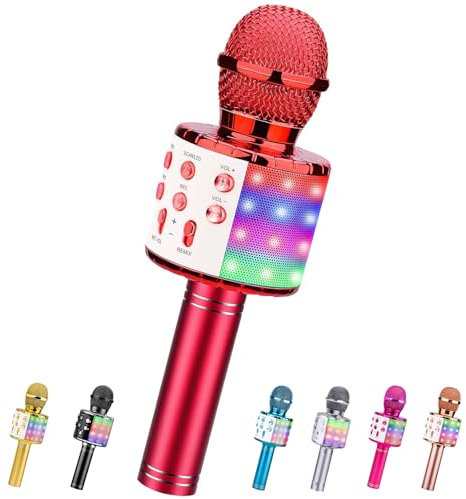 ShinePick Karaoke Mikrofon, Drahtloses Bluetooth Mikrofon Kinder, Tragbare 4 in 1 Sing Microphone für Heim KTV Karaoke kompatibel mit iOS Android PC (Rot)