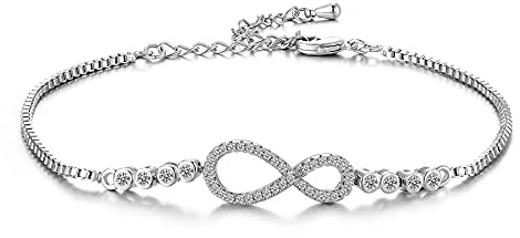 CERSLIMO Armband Silber Damen, Weißgold Vergoldet Unendlichkeit Infinity Zirkonia Armband Unendlichkeitszeichen Freundschaftsarmband Schmuck Geschken für Frauen Mädchen