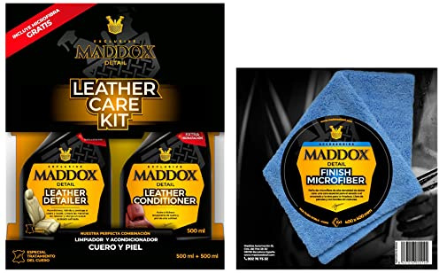 Maddox Detail 30401 Leather Care Klimpiador Y Acondicionador De Cuero Y Piel + Finish Microfiber Paño De Microfibra 40 X 40 Cm. Robusta Y Sin Pelusa, De Dos Lados Con Bordes Libres De Costuras.