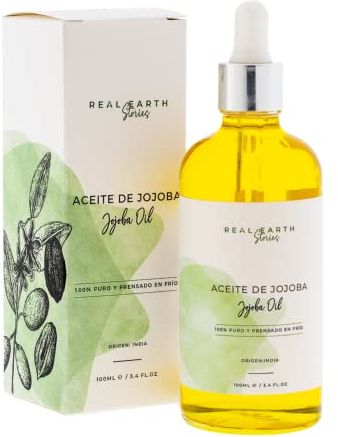 Olio di Jojoba Bio 100ml – 100% Puro, Naturale e Pressato a Freddo – Idratante Viso, Corpo, Capelli, Unghie – Anti-Acne, Rughe e Smagliature – Vegano – Real Earth