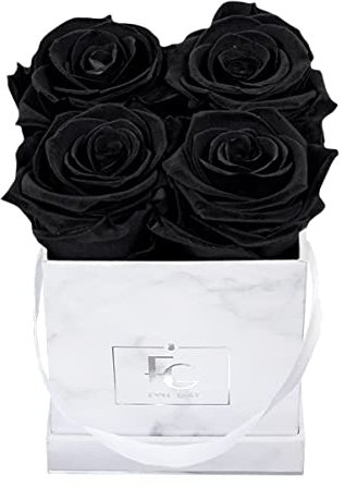 Classic Infinity Rosenbox | Marble Silver | XS | Eckig - 4 Infinity Rosen mit langjähriger Haltbarkeit, echte Rosen die bis zu drei Jahre blühen, EMMIE GRAY Flowerbox (Black Beauty)