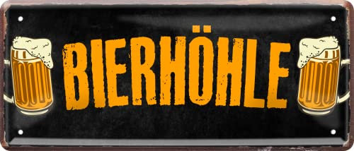 Blechschild ''Bierhöhle'' 28x12cm Geschenk Lustige Sprüche Feier Vintage Retro Geburtstag Deko Party Überraschung Fan Alkohol Kasten Bier Saufen Getränk