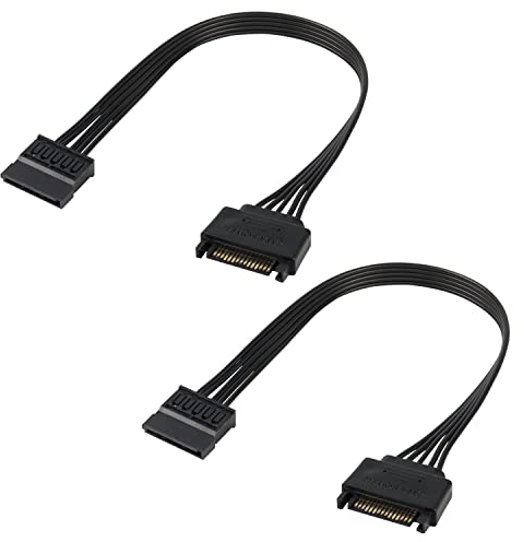 MEIRIYFA SATA 15-Pin Strom-Verlängerungskabel Stecker auf Buchse, Verlängerungsadapter, 18AWG, für Festplatten, SATA, HDD, SSD – 30 cm, 2 Stück