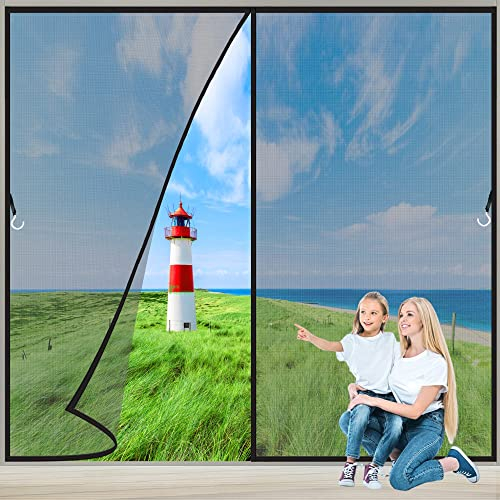 Magnet Fliegengitter Balkontür 205x230 cm Anti Riss verstärktes Oberteil, Magnet Insektenschutz Tür, Rahmen-Klettverschlüsse für Terrassentür, 2023-Version Anthrazit