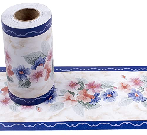 VisitRyl Carta Bordi Adesiva Per Parete Decorazione Autoadesiva Rimovibile Per Cucina Bagno Piastrelle Adesivo Per Pareti Autoadesiva Fiori blu 10 cm x 1000 cm
