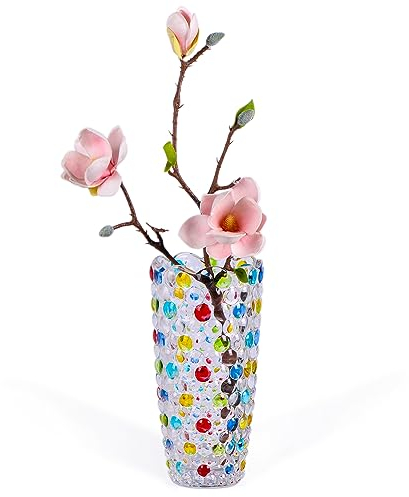 orenm Vase à fleurs en verre de cristal peint à la main, pièce maîtresse de style bohème, décoration de table basse, arrangement floral, vase rond en verre transparent coloré (point-M)