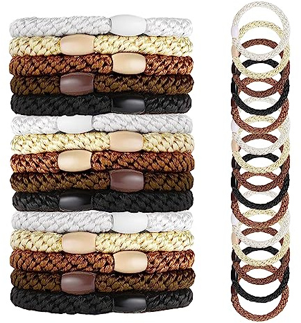 Lot de 15 bandes élastiques pour cheveux de couleur mélangée pour femmes filles élastiques pour queue de cheval pour cheveux épais sans dommage (marron)