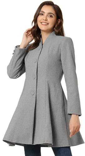 Allegra K Women's Long Sleeve A-Line Winter Coats Swing Single Breasted Mid-long Coat Light Gray M