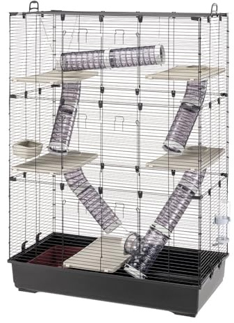 Ferplast Frettchenkäfig SARA Tower, Chinchillakäfig, Frettchenkäfig, Kleintierkäfig, 6 Etagen, mit Tunneln, Plattformen und Zubehör, 99,5 x 53 x H 152 cm, mit Tür und Griffen
