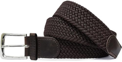 FASHION YOU WANT Unisex Elastischer Stoffgürtel Geflochtener Stretchgürtel Dehnbarer Gürtel für Damen und Herren (braun, 85cm)