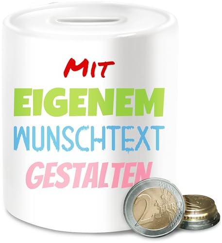 Spardose - Aufdruck selbst gestalten - Wunschtext I Mit eigenem Text personalisiert I Custom Text - Unisize - Weiß - Team Kasse trinkgeldkasse personalisierte beschriften geldsparbox spendenkasse