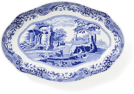 Spode Ciotola per cetrioli italiana, in porcellana, 21,6 cm, con bordo a fronzoli e arte paesaggistica, elegante piccolo pezzo da portata per intrattenimento e sala da pranzo, ottimo regalo per