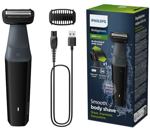 Philips Bodygroom Series 3000 Rifinitore impermeabile per inguine e corpo: rasatura precisa e confortevole, routine di cura del corpo completa, 50 minuti di autonomia, modello BG3017/01