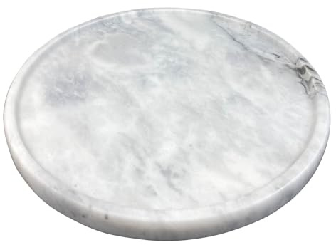 Daszui Natürliches Marmor-Tablett, rundes Marmor-Tablett für Theke, Schmuck, Kommode, Badezimmer, Küche, rundes Tablett, Durchmesser 30 x 2 cm, Weiß