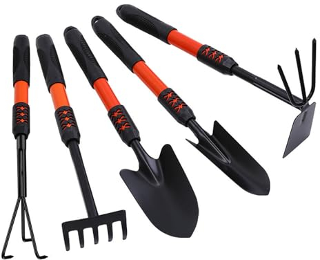 BAILEYU Gartenhandgeräteset mit Langem Stiel Schaufel Hacke Harke Zum Umgraben Pflanzen Beschneiden Unkraut Jäten Bodenbearbeitung Säen Gartenarbeit