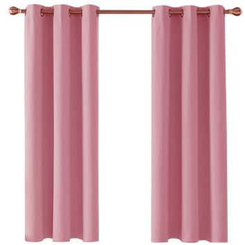 Ev Dekor® EVCRTN01 Thermal Blackout Curtains for Bedroom, Offices, Hotels Windows 46(116cm) Wide X 54(137cm) Long, Pink - 2 Panels with Tie Backs