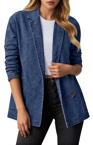 Tankaneo Womens Oversized Denim Jackets Casual Button Up Blazer Notched Lapel Jean Shacket Coat