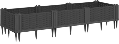 vidaXL Pflanzkasten mit Erdspießen, Modular Pflanzkübel mit Rattan-Optik, Blumenkübel für Außenbereich, Pflanzbeet Blumenbeet, Schwarz PP
