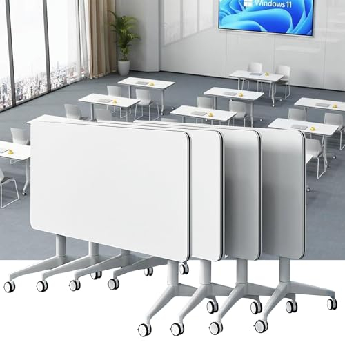 ZanyCajole Schreibtisch Weiß Faltbare Konferenztisch mit Rollen,Mobiler Computertisch Rollbarer Besprechungstisch, Geeignet für Büro, Besprechungsraum, Klassenzimmer (M1915, 4pcs140cm)