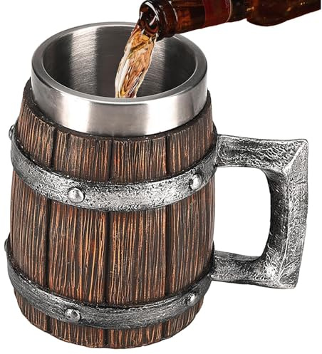 Tasse médiévale – Tasse à bière en baril d'imitation de bois | Tasse de chope de bière en bois de 600 ml pour hommes | Tonneau antique pour hommes, tasse tankard pour la décoration de fête, cadeau en