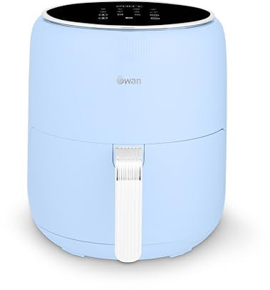 Swan SD10513BLU Retro Digital Air Fryer with Swan Cyclone Technology, 8 Pre-Set Cooking Options, Adjustable Temperature, 4.5L 1500W, Blue