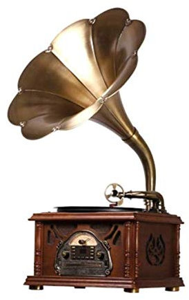 Turntable Record Player 3 Speeds with Subwoofer Speaker Portable Version Gramophone Big Horn Gramophone