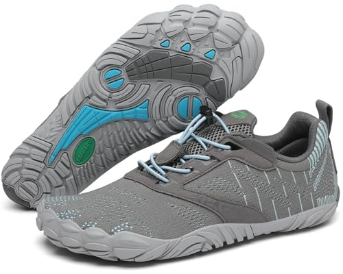 SAGUARO Barfußschuhe Herren Traillaufschuhe Damen Atmungsaktiv Fitnessschuhe Männer Outdoor Indoor Sportschuhe Wanderschuhe Leicht Schnell Trocknend Wassersportschuhe Frauen Strand Grau 40 EU