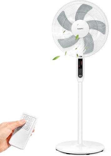 Ventilatore a piantana silenzioso, 85° girevole con telecomando, 3 livelli di velocità, 3 modalità, indicatore LED, timer 7H, 45 W potente