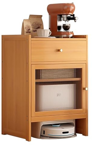 Soporte para robot aspirador Madera Soporte Organizador Para Robot Aspirador - Robot Barredor Estante De Almacenamiento Oculto, Robot Mesilla De Noche Con Puertas Acrílicas - Mesa Auxiliar(Brown)