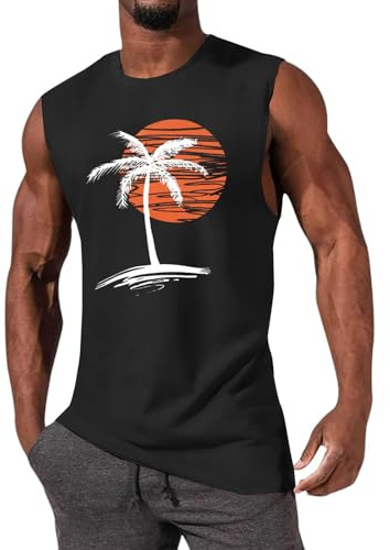 iudam Tank Top Herren Ärmelloses Baumwolle Sport Tops mit Printed T Shirt Unterhemden Muskelshirt Männer Fitness Gym Trägershirts Tee Tops,Schwarz Weiß,XXL
