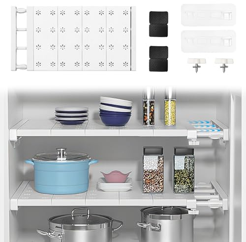 Verstellbare Einlegeböden Schrank - 24cm Weit, Verstellbare Länge 48-80cm - Erweiterbares Einlegeböden Kleiderschrank, Nagelfrei Teleskop Regaltrenner für Kleiderschrank, Schrank, Küche, Badezimmer