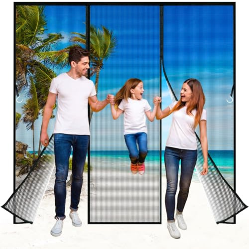 Zephra Fliegengitter Tür Magnet, 185x220 cm Insektenschutz Doppeltür Fliegengitter, Fliegengitter Balkontür Magnet Doppeltür für Schiebetür Balkontür Ohne Bohren Schwarz