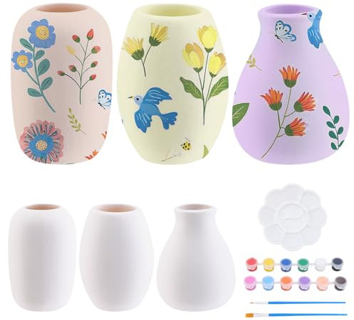 WEBEEDY 3 Styles DIY Keramik Sukkulenten Töpfe Mal-Set Für Erwachsene Anfänger Bemalbare Keramik Sukkulenten Pflanzentöpfe DIY Weißes Keramik Dekorationsset Für Zuhause