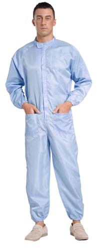 Aislor Mens Long Sleeve Work Overalls Anti-Static Work Uniform Dustproof Coveralls Jumpsuit Workwear Blue 5XL