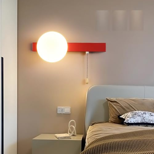 GZZBMY LED G9 Wandleuchten mit Zugschalter Drei Farbtemperaturen Dimmbar Wandbeleuchtung Modern Glas Schatten Wandlampen Schlafzimmer Nachttisch Kinderzimmer Wohnzimmer (Rot,Rechteckig)