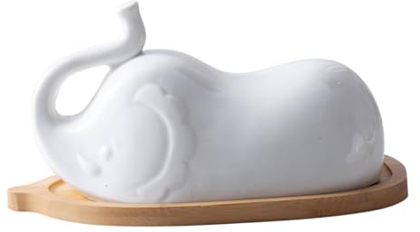 Veemoon Keramik Butterplatte Mit Elefant-relief Und Deckel Bamboo Basis Umweltfreundlich Elegantes Küchen Restaurant-serviergeschirr Praktischer Butterbehälter Für Frische Lagerung