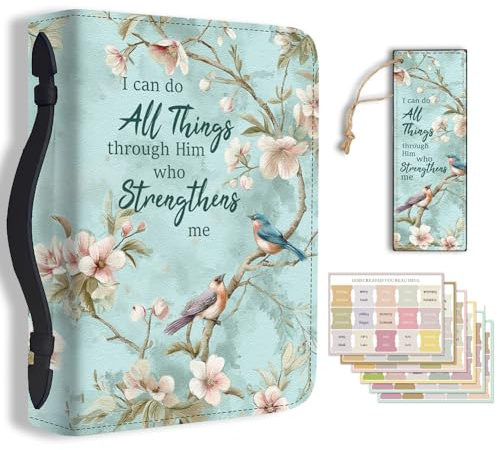 Hobbspring 1 Stück Große Bibelhülle 20.3x28.5x5.9cm PU Leder Bibelhülle Mit Lesezeichen Vögel Und Blumen Bibel Tragetasche Für Frauen Und Männer Christliche Bibel Notizbücher Tragetasche