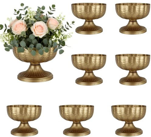 Retro Gold Vases for Centerpieces Set of 8 Brass Metal Vases for Flowers Decorative Pedestal Bowl for Table Centerpieces Floral Arrangments on Housewarming Wedding Party