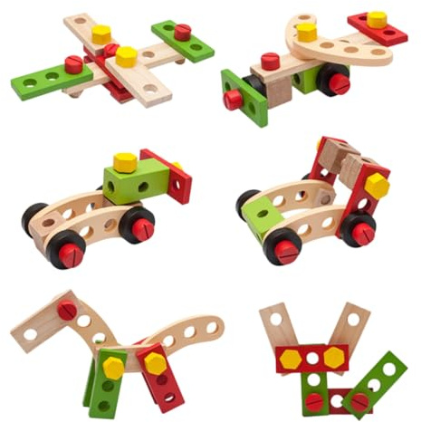 Kisangel Holz DIY Werkzeugkasten für Simulation Schrauben und Muttern Handliches Reparaturset für Jungen und Mädchen Fördert Motorische Fähigkeiten und Soziales Lernen
