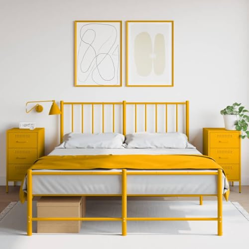 Youuihom Nachttische 2 Stück Senfgelb 36x39x68 cm Kaltgewalzter Stahl Industrie-Stil mit Schubladen für Schlafzimmer und Wohnzimmer
