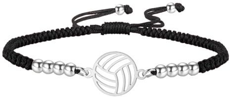 TEAMER Delicato Bracciale da Pallavolo Bracciale in Corda Cerata con Catena di Perline da Pallavolo in Acciaio Inox Gioiello Sportivo alla Moda di Pallone per Atleti, Allenatori e Aman