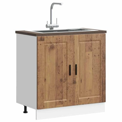 QINXIXINAIXI Spülenunterschrank Porto Altholz-Optik Platzsparender Eckunterschrank mit Stauraum für Küchenutensilien und verstellbaren Füßen 80x46x81,5 cm