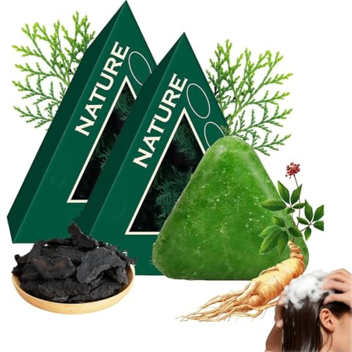 Nature Triangle Shampoo Bar, Nature Seven Green Soap schampo, fast naturligt växtbaserat schampo, skonsam rengöring och närande vård för friskt hår (2 st)