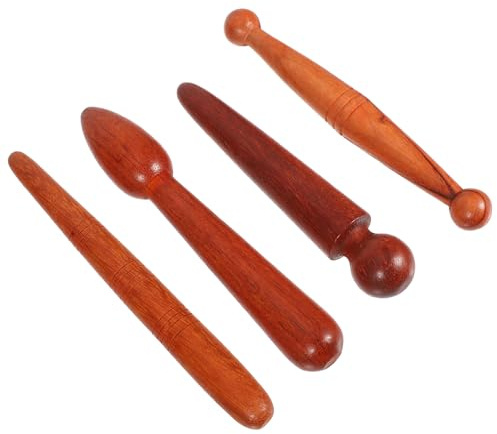 VICASKY 4 pièces Set de Outils de Massage Bois Naturel pour Points Acupression Bâtons Manuels Durables pour Dos Cou et Soulagement Ciblé des Méridiens et Détente Musculaire