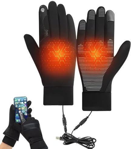 WDKXCN Beheizbare Handschuhe, Beheizte Handschuhe mit 3 Stufen Einstellbare Temperatur, Touchscreen Heizhandschuhe mit USB-Aufladung, Elektrische Handschuhes für Skifahren, Wandern, L/Schwarz